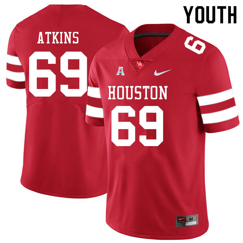 Youth #69 Joshua Atkins Houston Cougars College Football Jerseys Sale-Red
